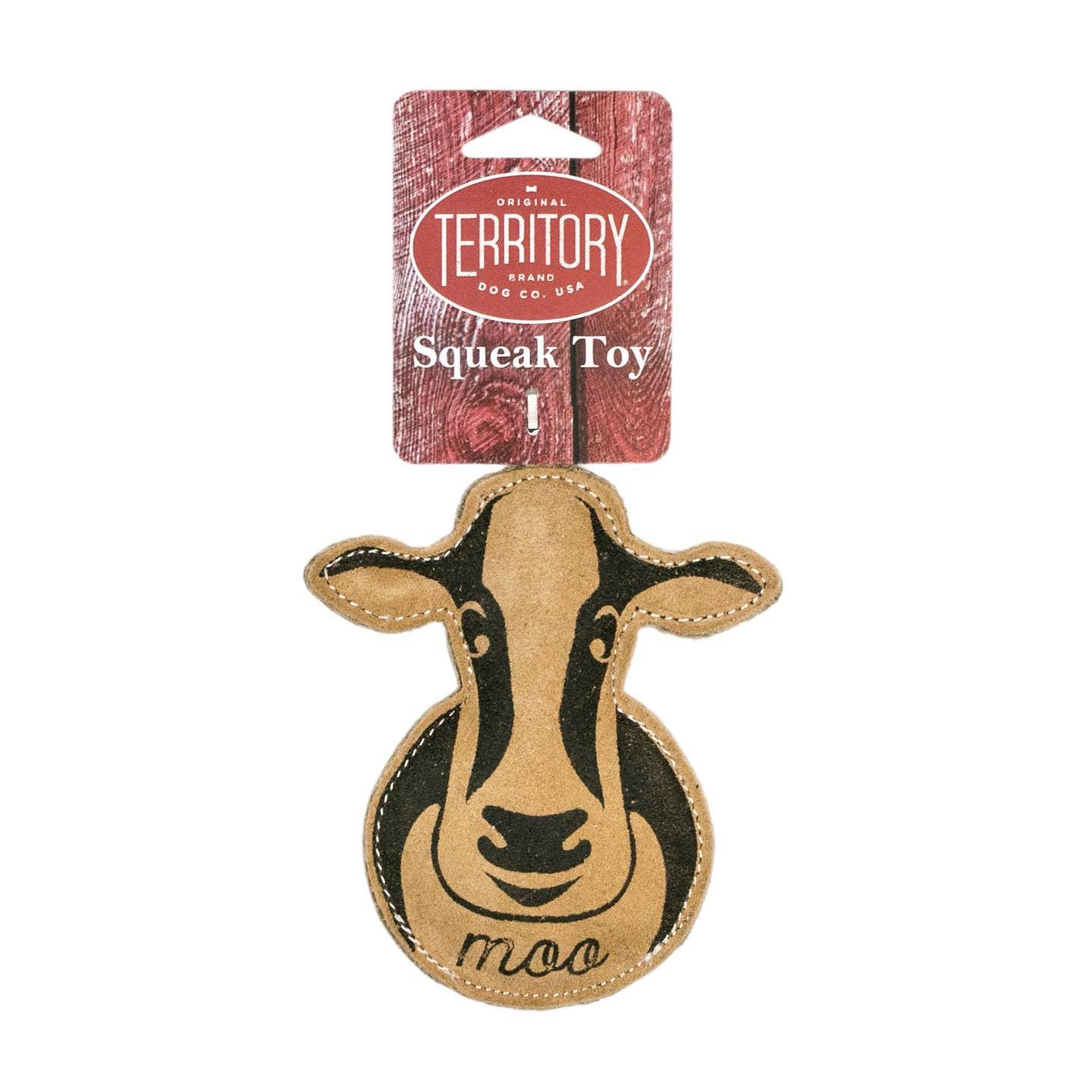 Territory Natural Leather Cow Squeaky Dog Toy - 6"
