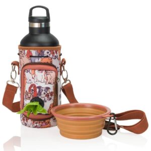 Dog Water Bottle Carrier w/ Poop Bag Pocket - 32oz Large